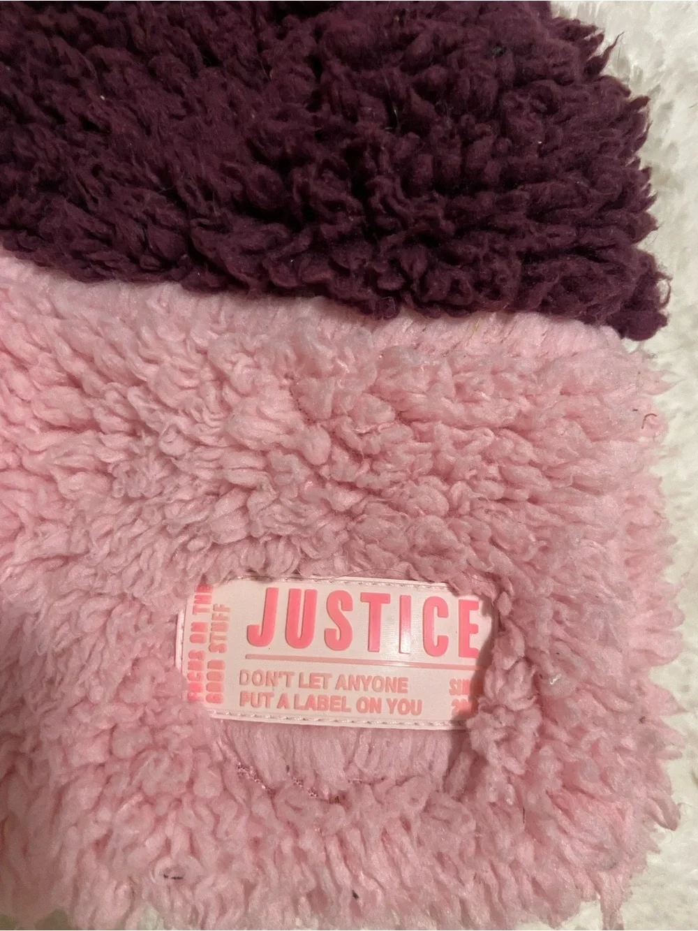 Justice Two-Tone Pink and Plum Faux Fur Pom Beanie